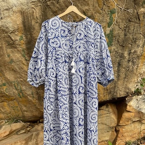 Jurk met handblokprint| Zomerjurk| Katoenen jurk| Bloemenprint| Handgemaakt| Gemaakt in India jurk met blokprint| Maxi-jurk van katoen