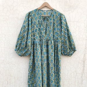 Jurk met handblokprint| Zomerjurk| Katoenen jurk| Bloemenprint| Handgemaakt| Jurk gemaakt in India met blokprint| Katoenen maxi-jurk