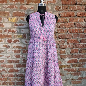 Handblock Print Cotton Dress, Women Cotton Summer Dress, Block Print Dress, Cotton Tier Dress, Printed Cotton dress