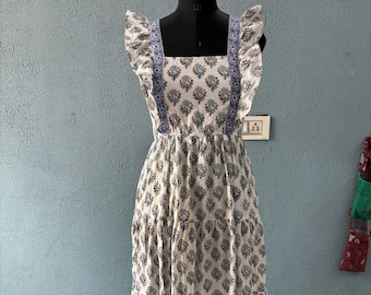 Handmade Floral Block Print Cotton Dress | Tiered Summer Dress
