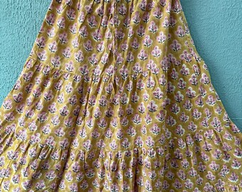 Handblock Printed Cotton Floral Indian Maxi Skirt For Women And Girls Casual Skirt