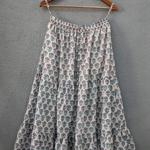 Falda de algodón india con estampado a mano y forro, faldas de algodón con estampado floral, falda larga étnica para mujer, vestido de verano