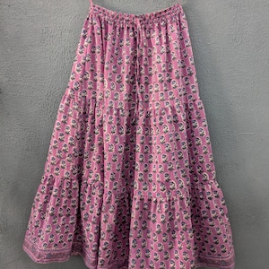 Falda de algodón con estampado de bloques de mano, falda de algodón india, faldas de algodón con flores, falda larga étnica para mujer, vestido de verano