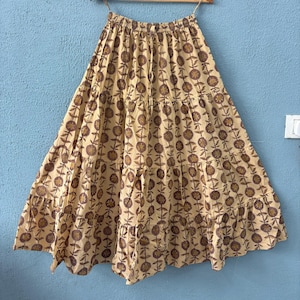 Falda de algodón con estampado de bloques de mano, falda de algodón indio, faldas de algodón florales, falda maxi larga de mujer de uso étnico, vestido de verano