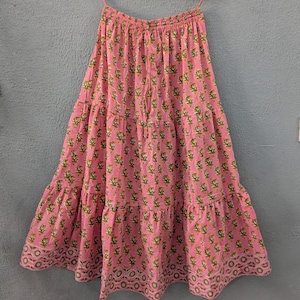 Falda de algodón con estampado de bloques de mano, falda de algodón india, faldas de algodón con flores, falda larga étnica para mujer, vestido de verano