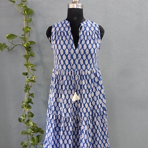 Handblock Print Cotton Dress, Women Cotton Summer Dress, Block Print Dress, Cotton Tier Dress, Printed Cotton dress