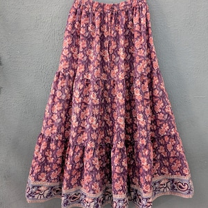 Falda de algodón con estampado artesanal, falda de algodón indio, faldas de algodón con flores, falda larga étnica para mujer, vestido de verano