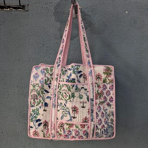 Handmade Cotton Patchwork Tote Bag Large Quilted Travel Bag