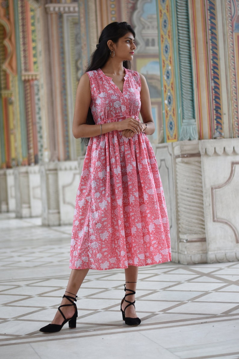 Hand Block Printed dress Summer Dress Cotton Dress Floral print Handmade Made in India Block Print Dress, Printed Dress image 1