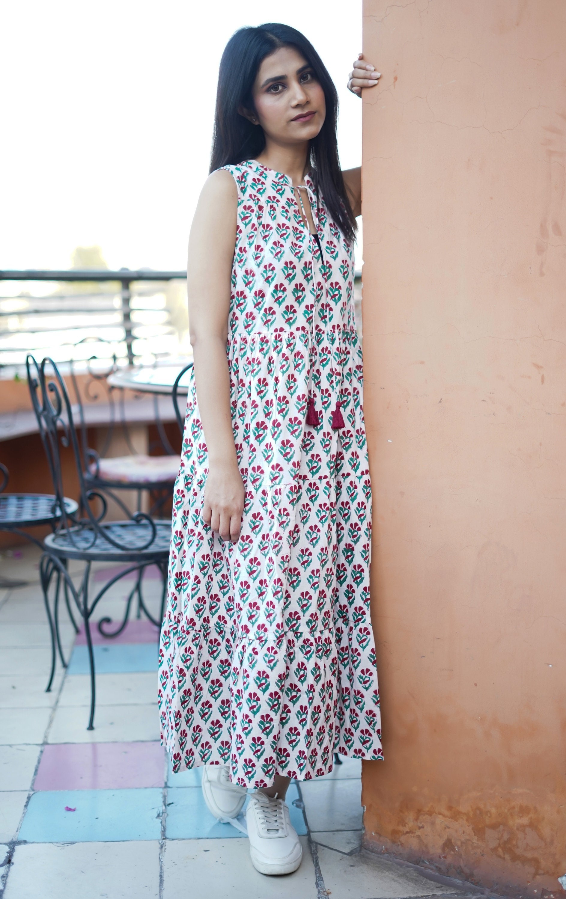 Amaya Hand Block Print Cottton Halter Neck Dress