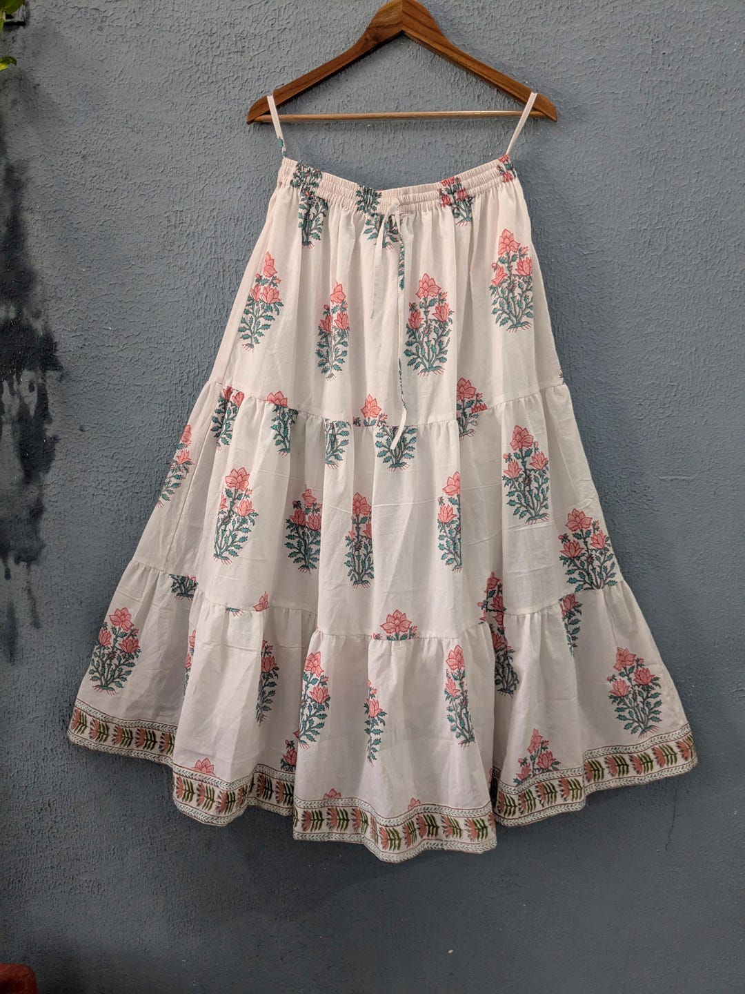 Earthy Toned Handblock Cotton Co-ord Set (Top + Flared Skirt)