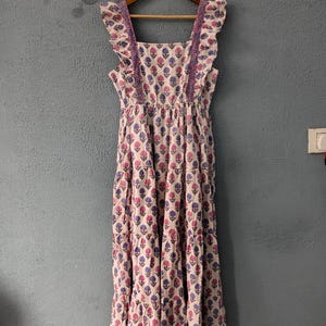 Hand Block Printed Cotton Summer Dress | Floral Tiered Gauze image 2