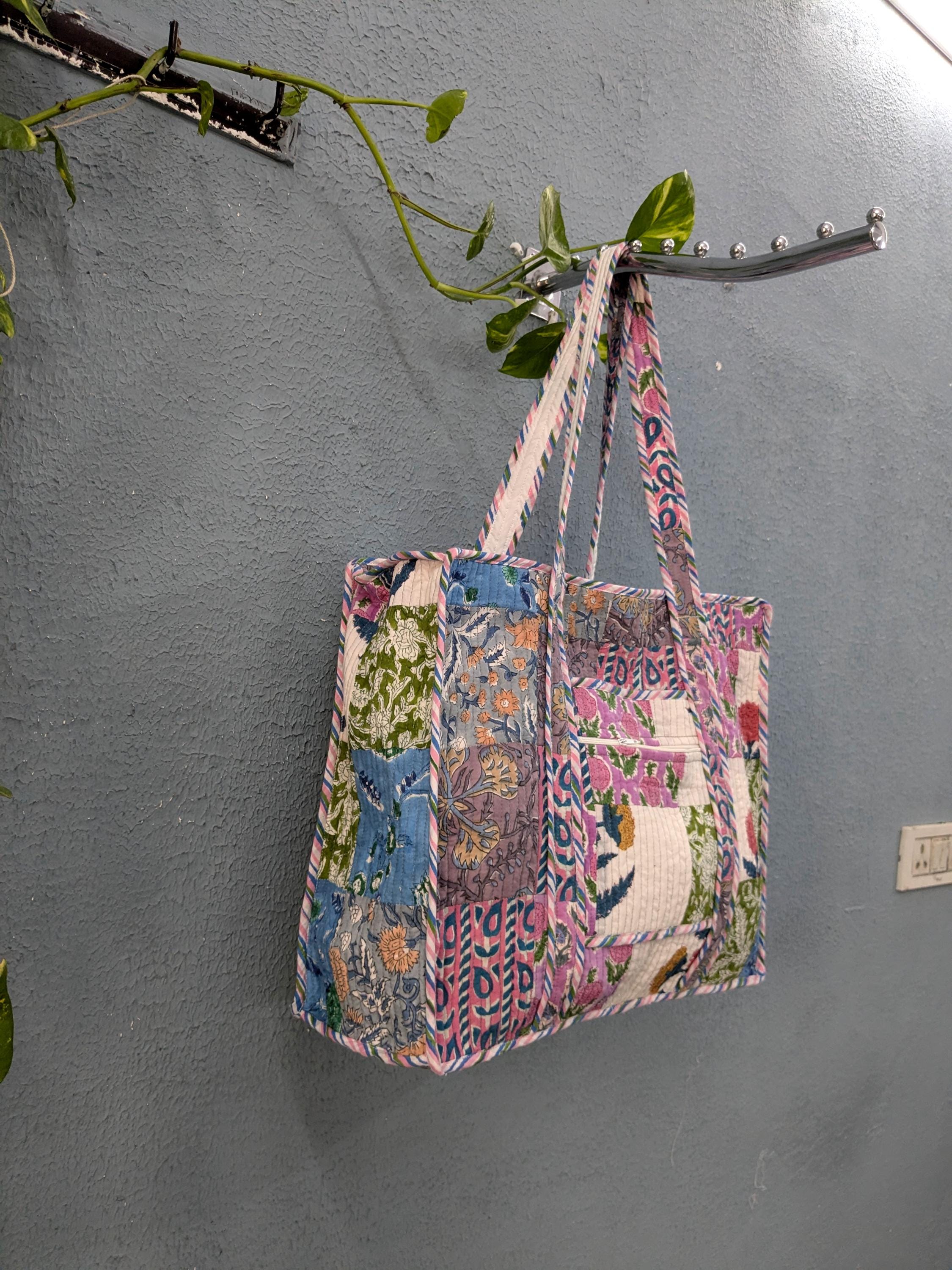 Quilted Tote New Quilted Cotton Handprinted Reversible Large