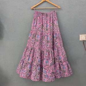 Handblockdruck Baumwollrock, Indischer Baumwollrock, Floral Baumwollröcke, Ethnische Kleidung Frauen lange Maxi Rock, Sommerkleid