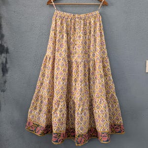 Falda de algodón india, falda de algodón con estampado de bloques de mano, faldas de algodón con flores, falda larga étnica para mujer, vestido de verano