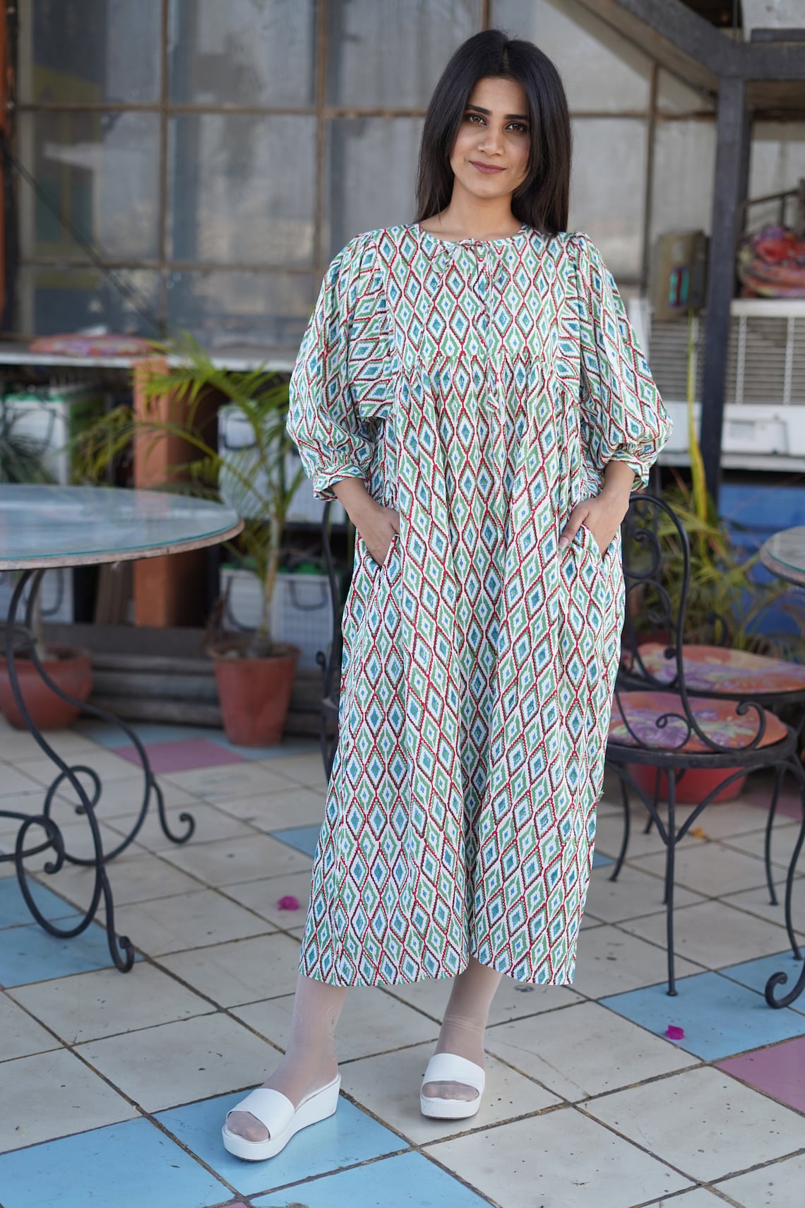 Marble Muse' Hand Block Printed Cotton Dress