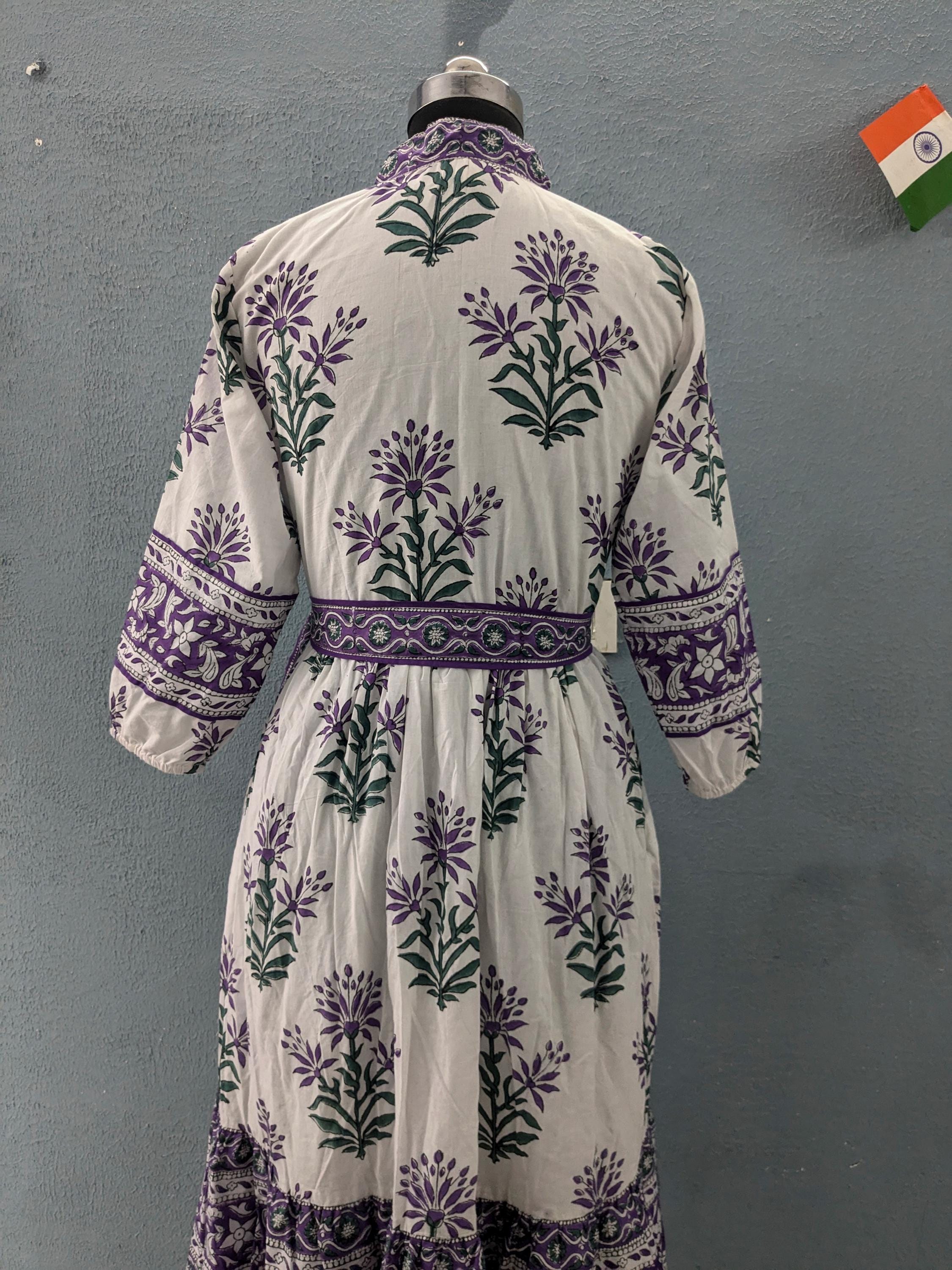 chinese dress ladies Blue Block Print Dress