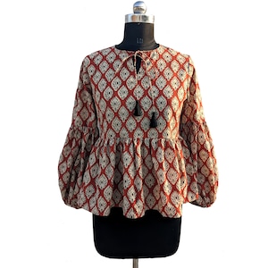 Handblock printed top, cotton printed top,  summer cotton top, indian cotton top, cotton blouse, Perfect for travel and lunch dates