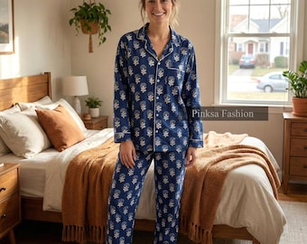 Hand Block Printed Cotton Pajama Set, Women's Nightwear