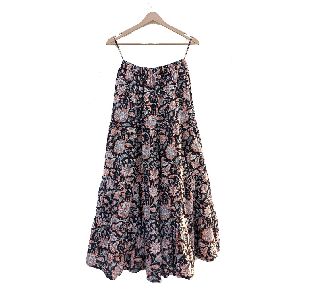 Cambric Cotton Long Skirt In Block Print