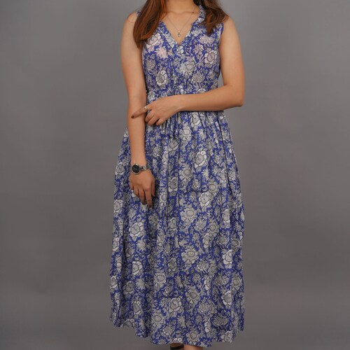 Block Print Dress Hand Block Printed Dress Indian Cotton Etsy