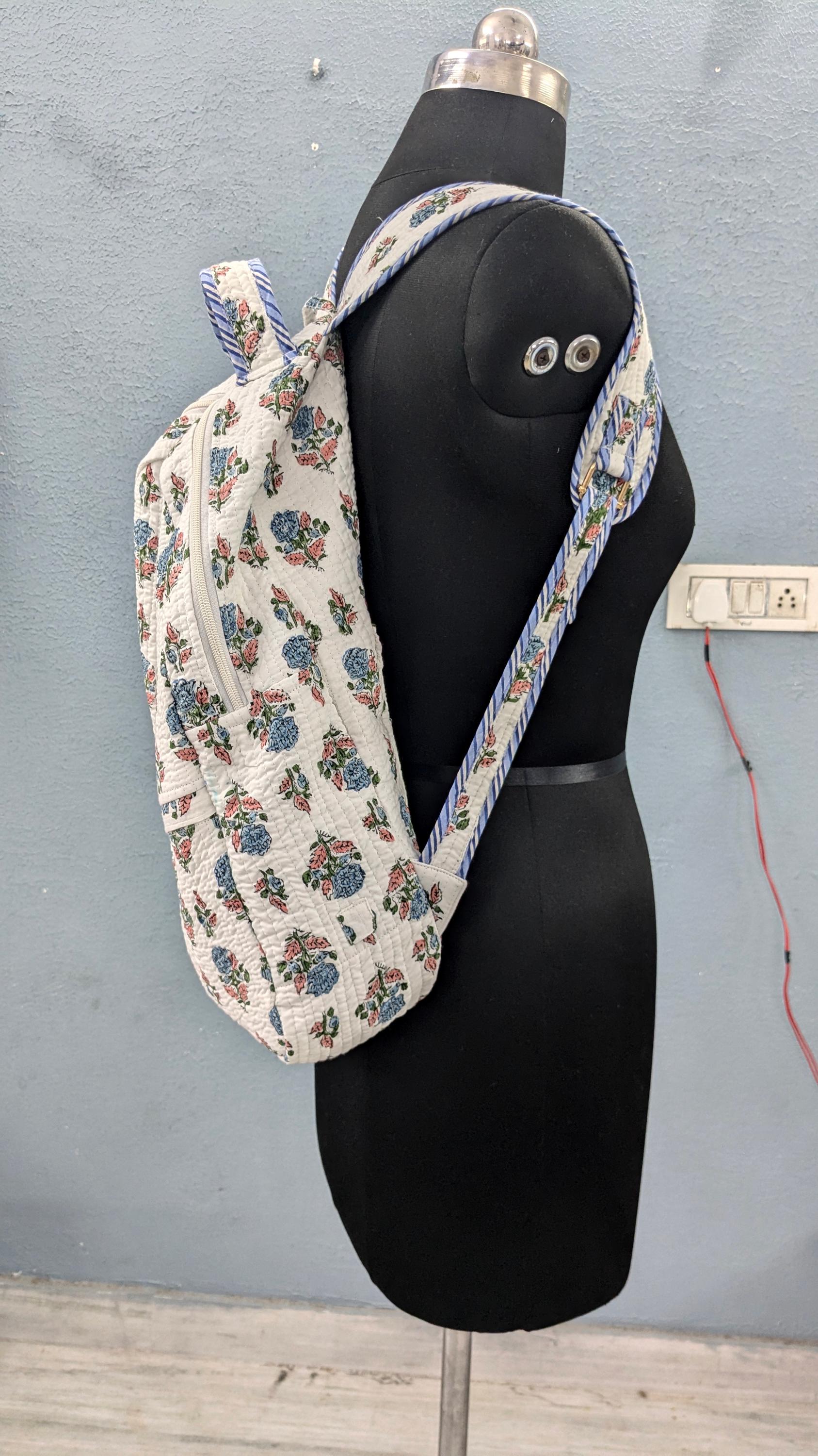 Handmade Quilted Cotton Backpack: Floral Print, Sustainable 