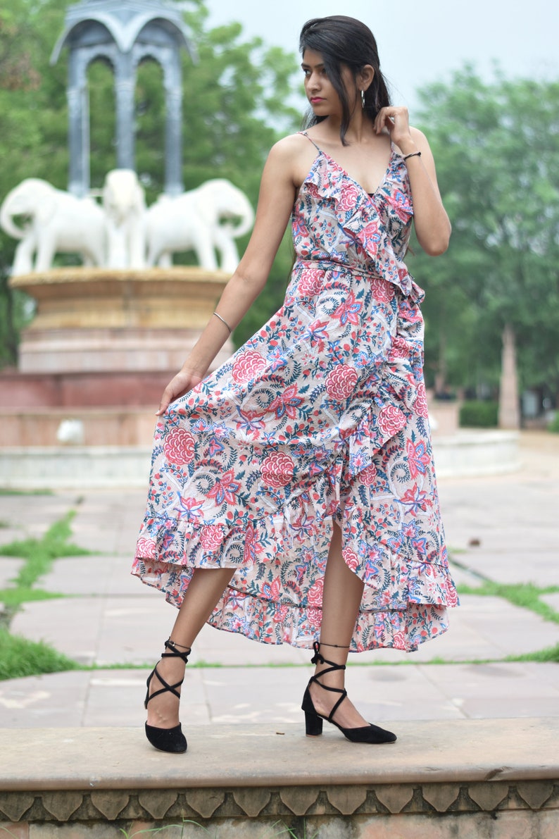 Hand Block Printed Dress, Block Print Dress, Indian Tunics, Hand Printed Dress, Indian Cotton Long Gown, Indian Cotton Dress, Printed Dress image 3