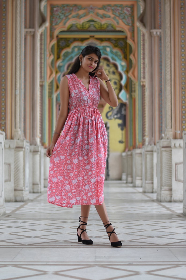 Hand Block Printed dress Summer Dress Cotton Dress Floral print Handmade Made in India Block Print Dress, Printed Dress image 4