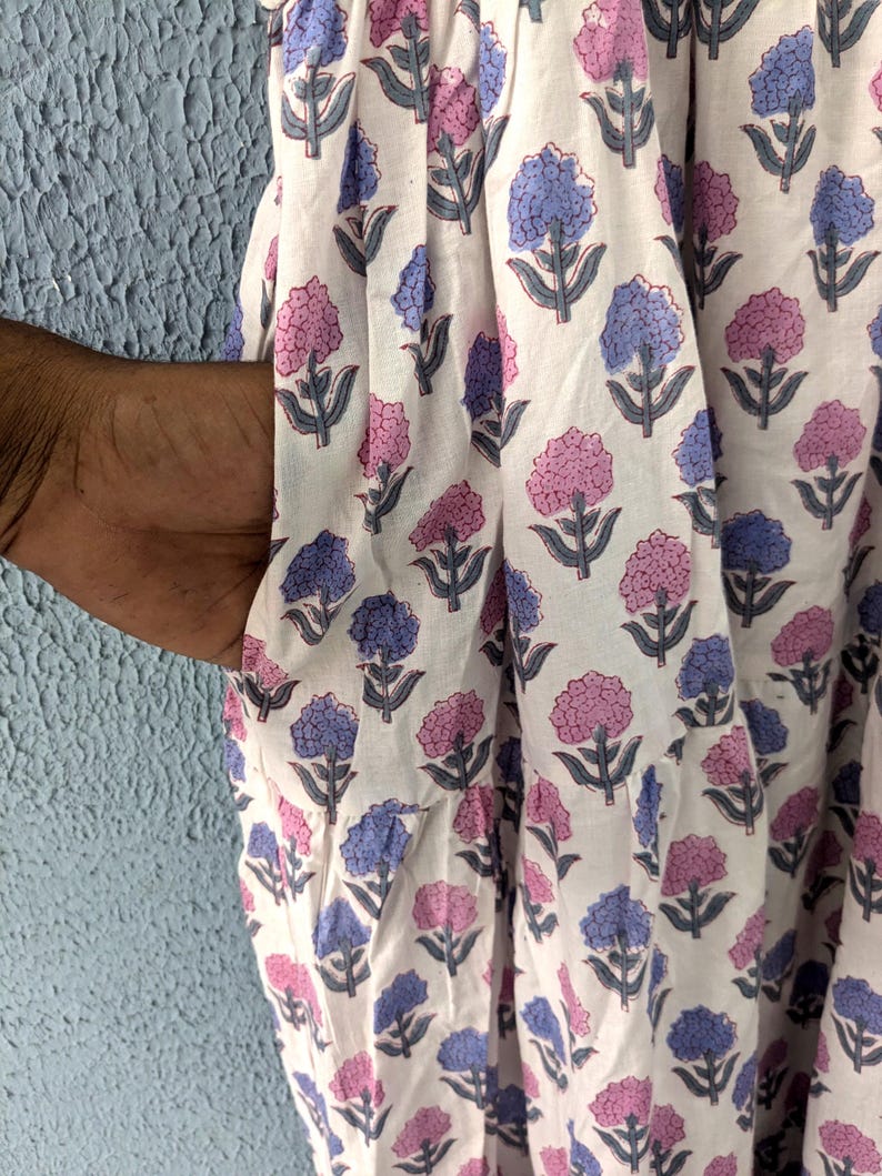 hand block dress with both side pockets