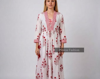 Cotton Block Print Dress | Indian Handmade Long Dress