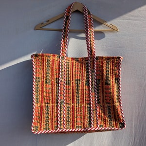 Sacs fourre-tout indiens imprimés en bloc Grand sac à main en coton matelassé pour femme Cabas de voyage Cadeau d'anniversaire Cadeau de Noël pour elle Sac de rentrée