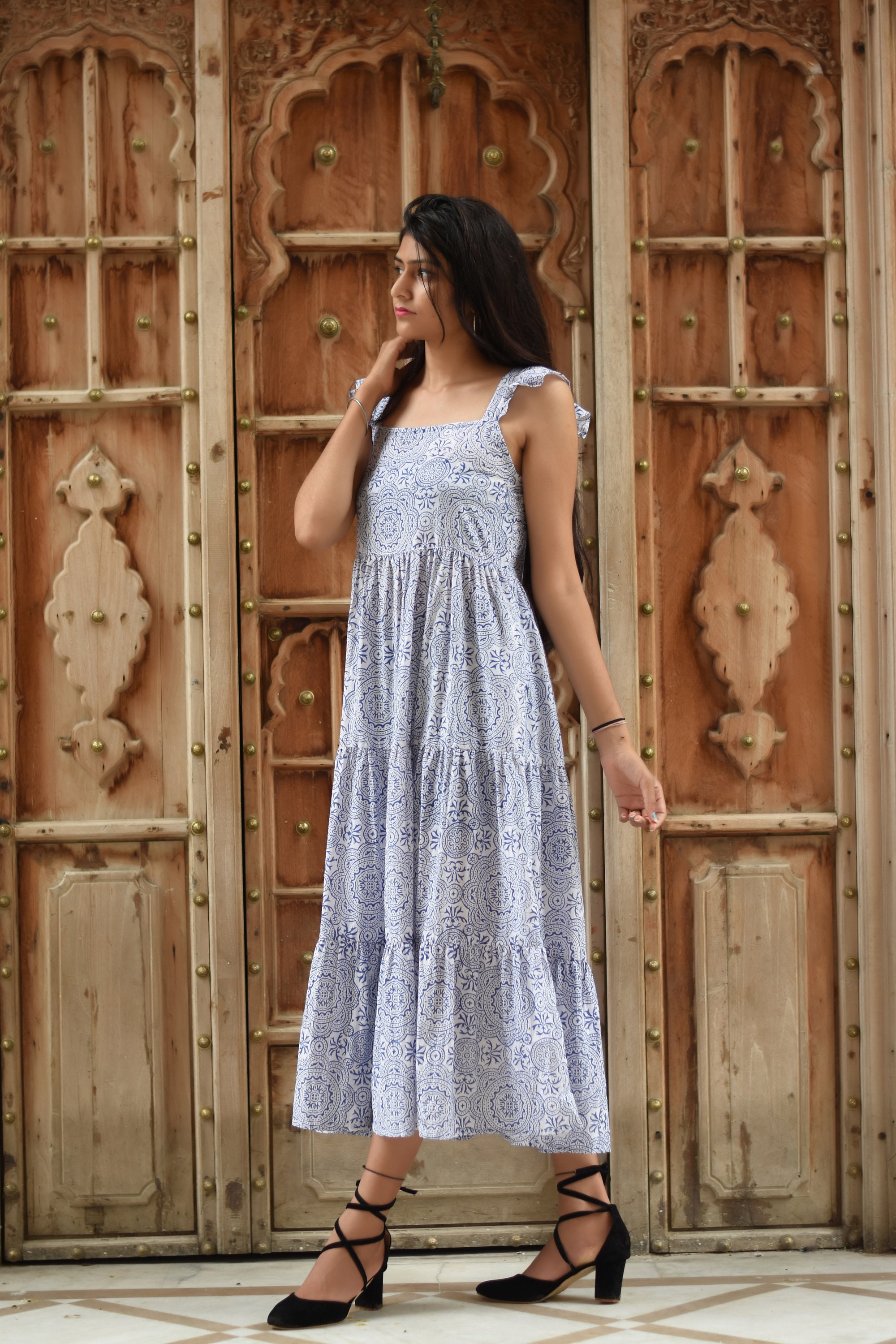 Kettle print Cotton Block-Print Dress for Girls