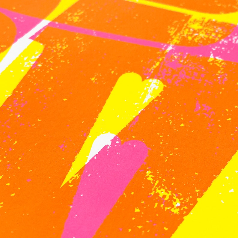 Typography Print / Typographic Screenprint /// Big Love Pink & Yellow image 2