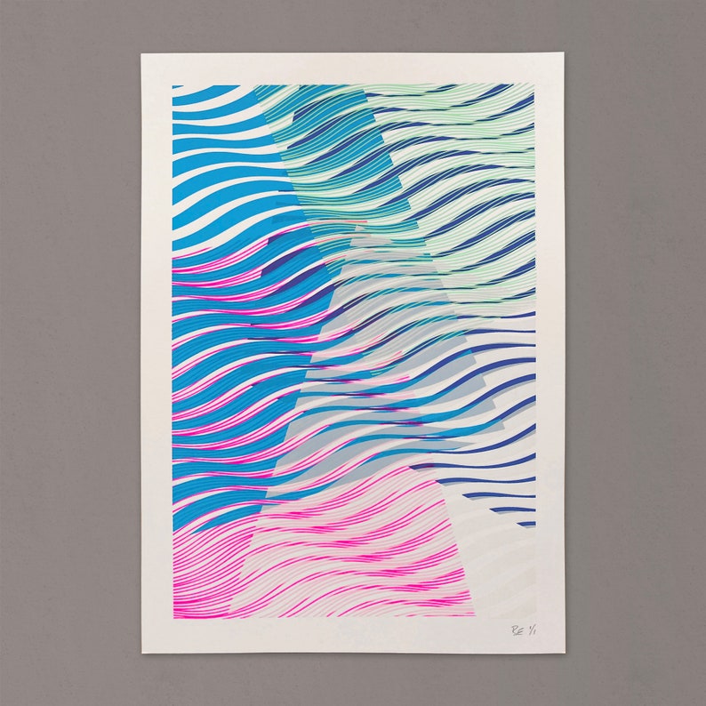 Colourful Abstract Print / Screenprint, Art, Geometric Pattern Waves 10 image 4