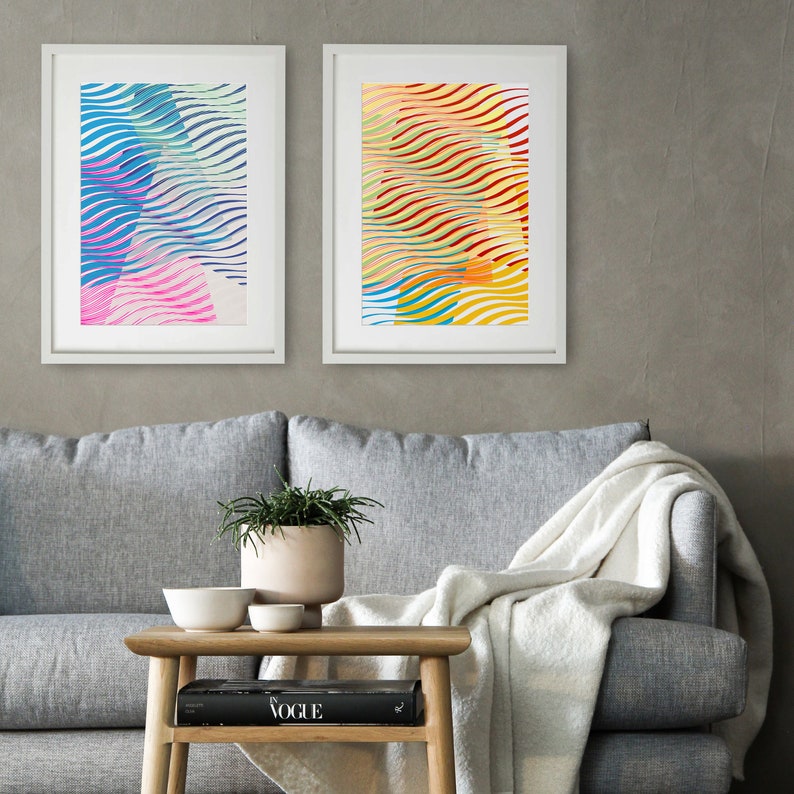 Colourful Abstract Print / Screenprint, Art, Geometric Pattern Waves 10 image 3