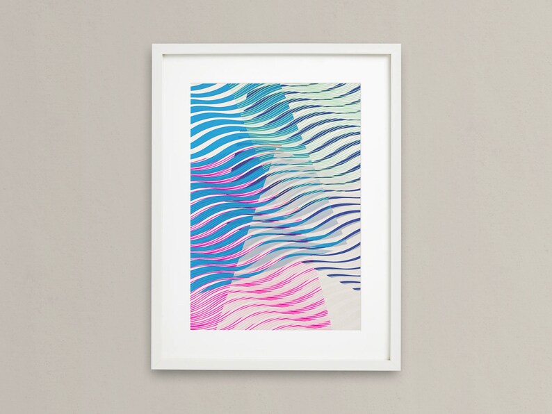 Colourful Abstract Print / Screenprint, Art, Geometric Pattern Waves 10 image 1