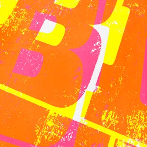 Typography Print / Typographic Screenprint /// Big Love Pink & Yellow image 4