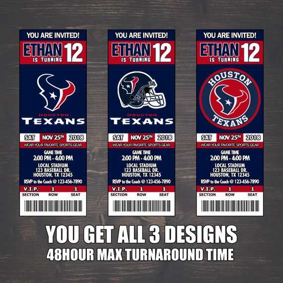 Houston Texans Inspired Inviation Game Tickets Solo archivos Etsy