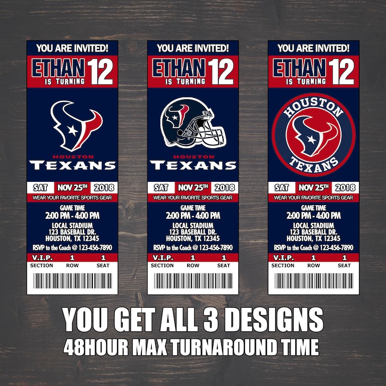 Houston Texans Inspired Inviation Game Tickets Solo archivos Etsy