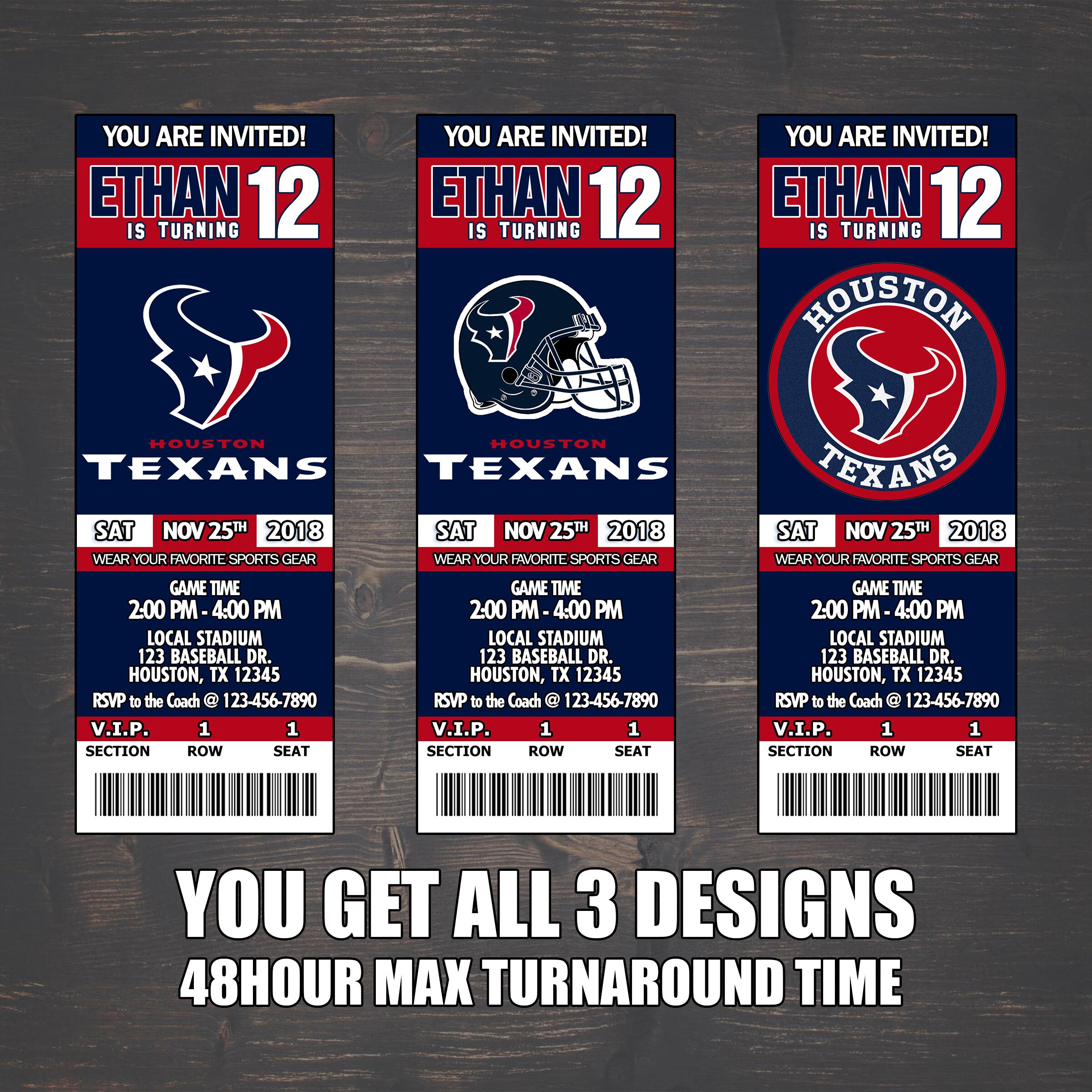Houston Texans Inspired Inviation Game Tickets Solo archivos Etsy