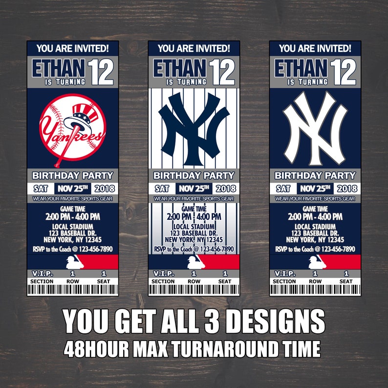 New York Yankees Inspired Inviation Game Tickets Digital Etsy
