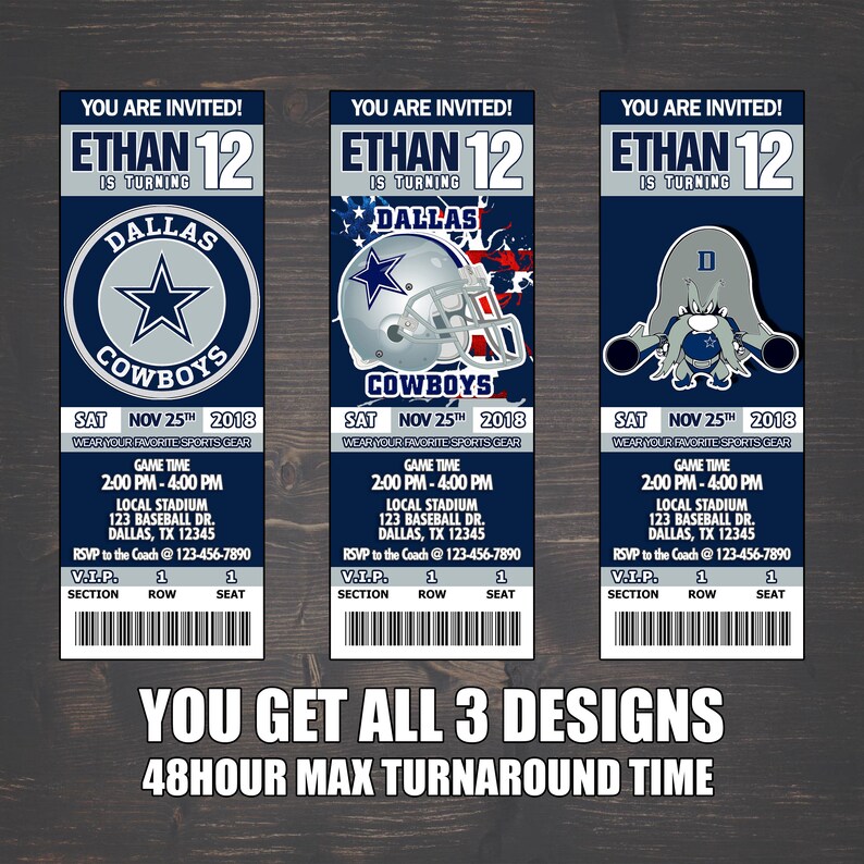 Dallas Cowboys Inspired Inviation Game Tickets Digital Files Etsy
