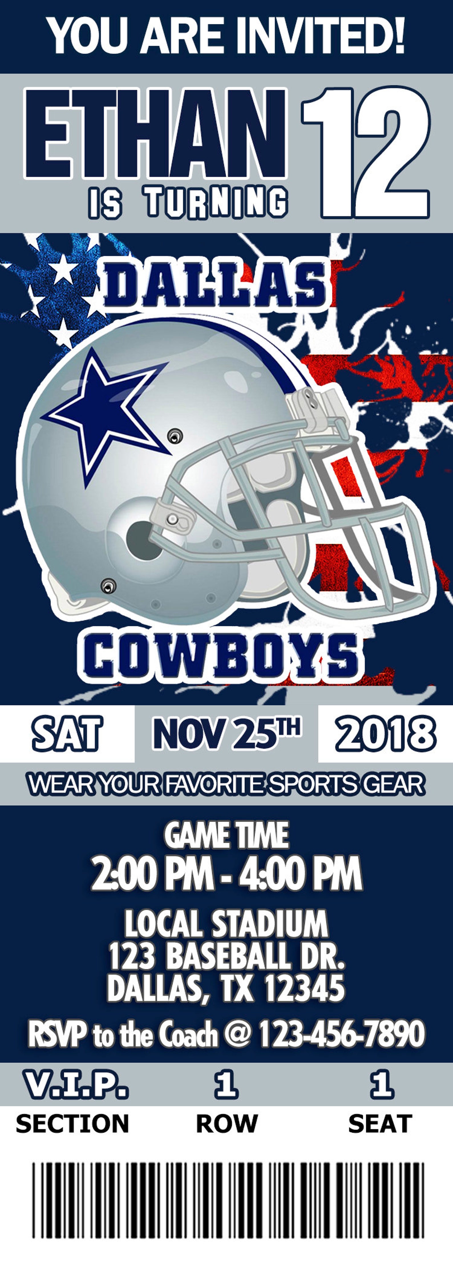 Dallas Cowboys Inspired Inviation Game Tickets Digital Files Etsy