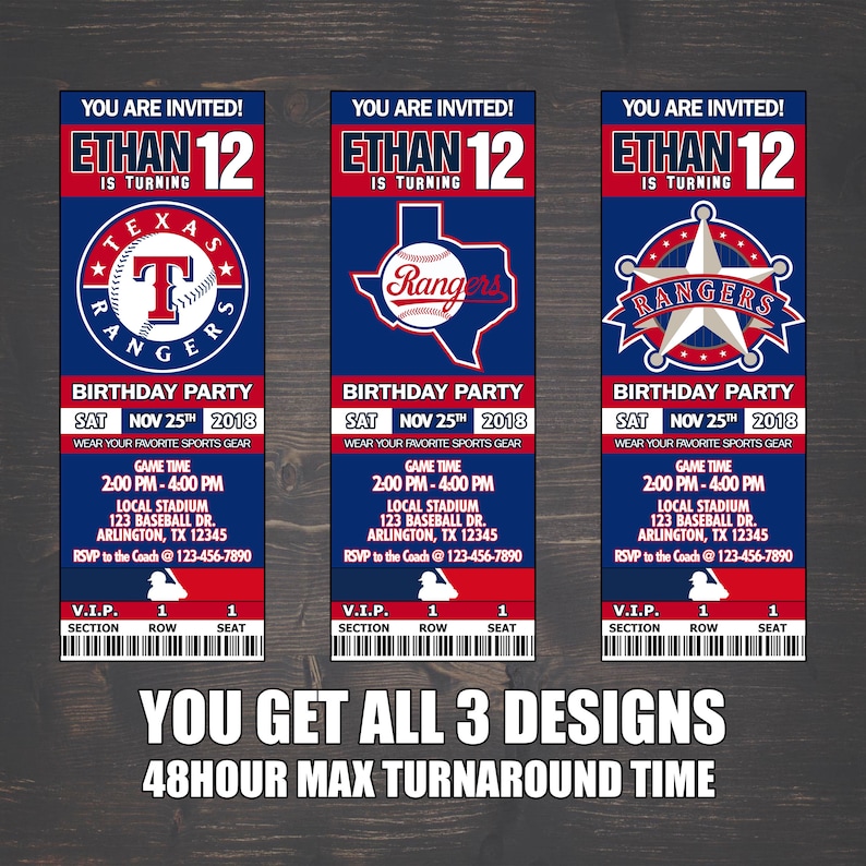 Texas Rangers Inspired Inviation Game Tickets Digital Files Etsy