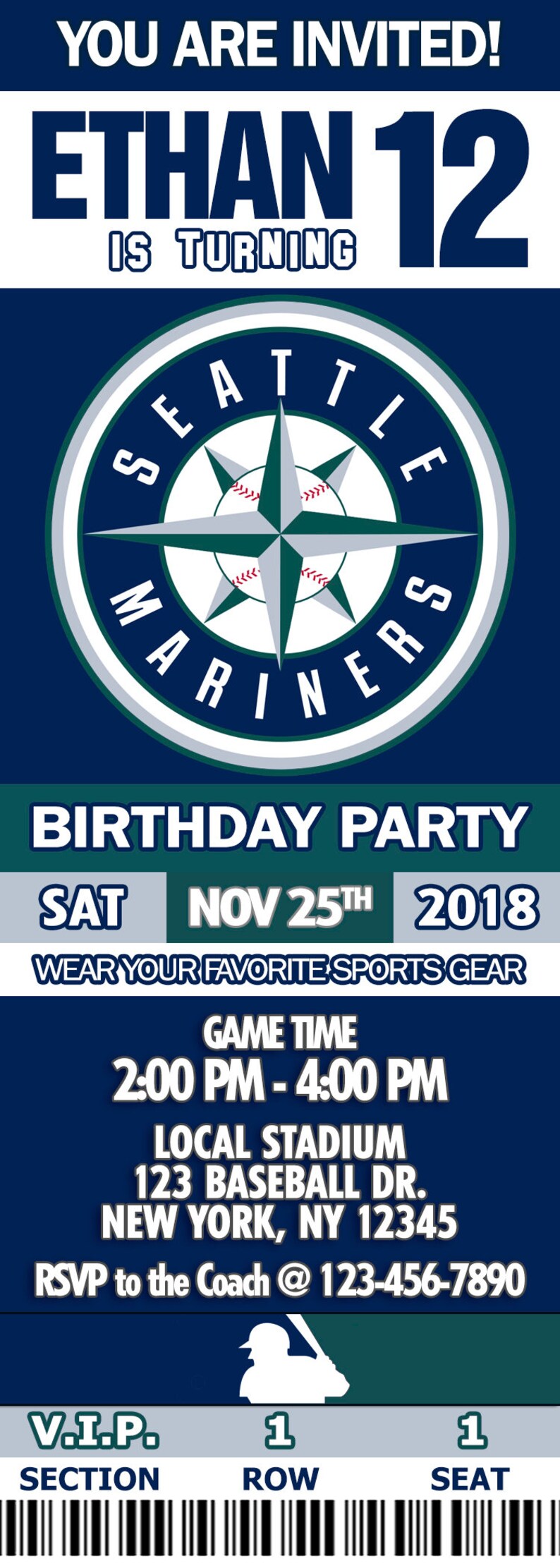 Seattle Mariners Inspired Inviation Game Tickets Digital Etsy