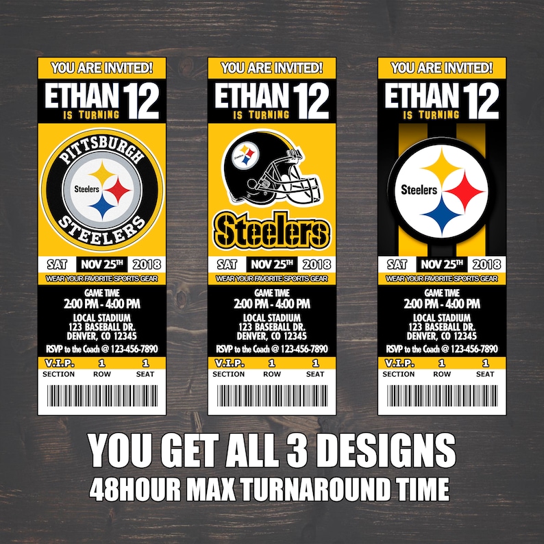 Pittsburgh Steelers Inspired Inviation Game Tickets Digital Etsy