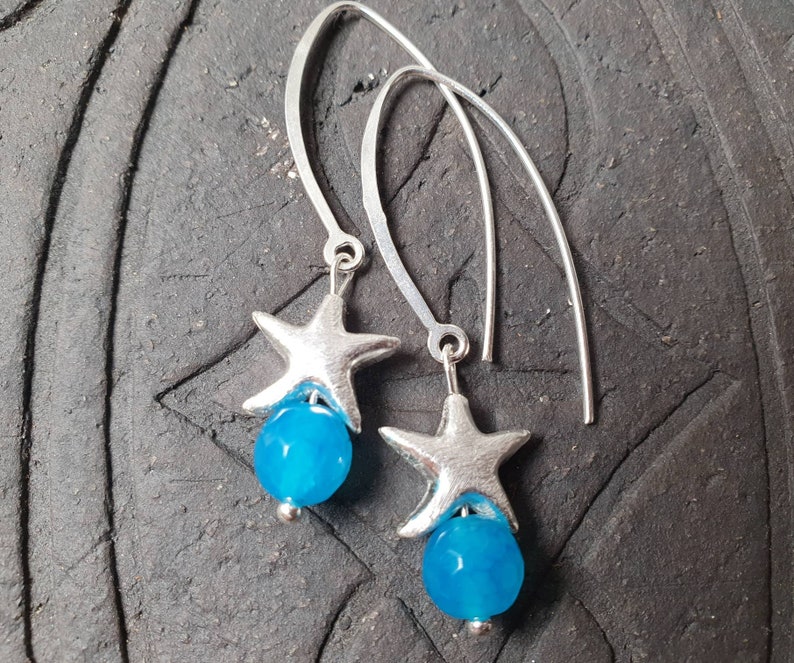 Agate Silver Starfish Earrings* Sea Lust*925 Silver*Large Ear hooks