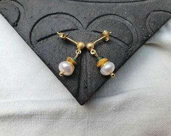 Süßwasser Perlen, Glas, vergoldete Silber Ohrringe*925er Silber*Stecker*Brautschmuck*Hochzeit*Weddingday*Perlen Ohrringe