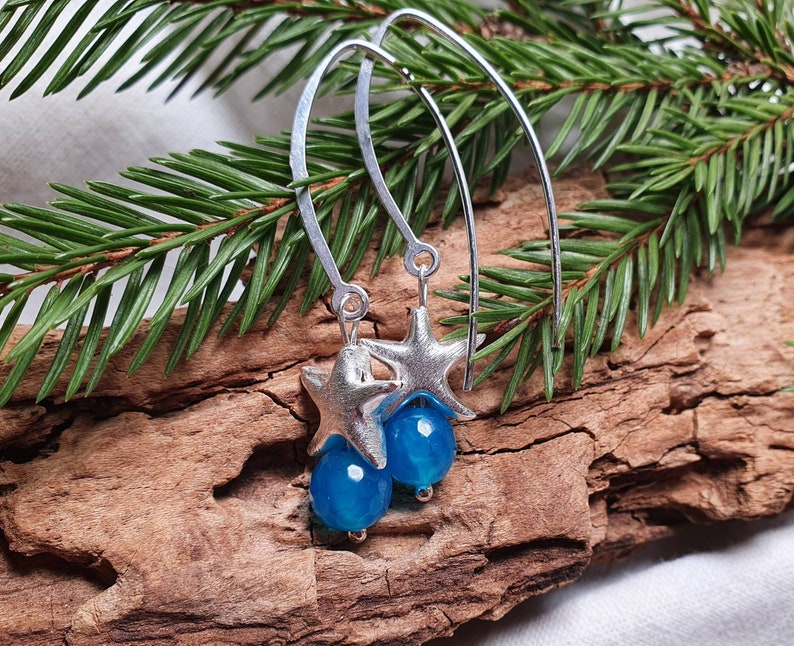 Agate Silver Starfish Earrings* Sea Lust*925 Silver*Large Ear hooks