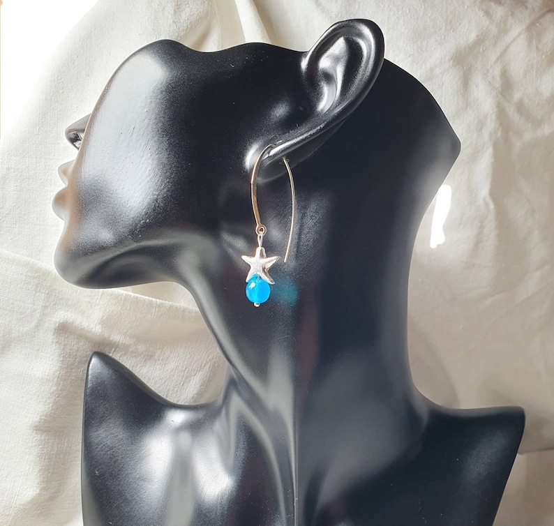 Agate Silver Starfish Earrings* Sea Lust*925 Silver*Large Ear hooks